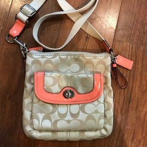 Coach logo tan coral crossbody bag